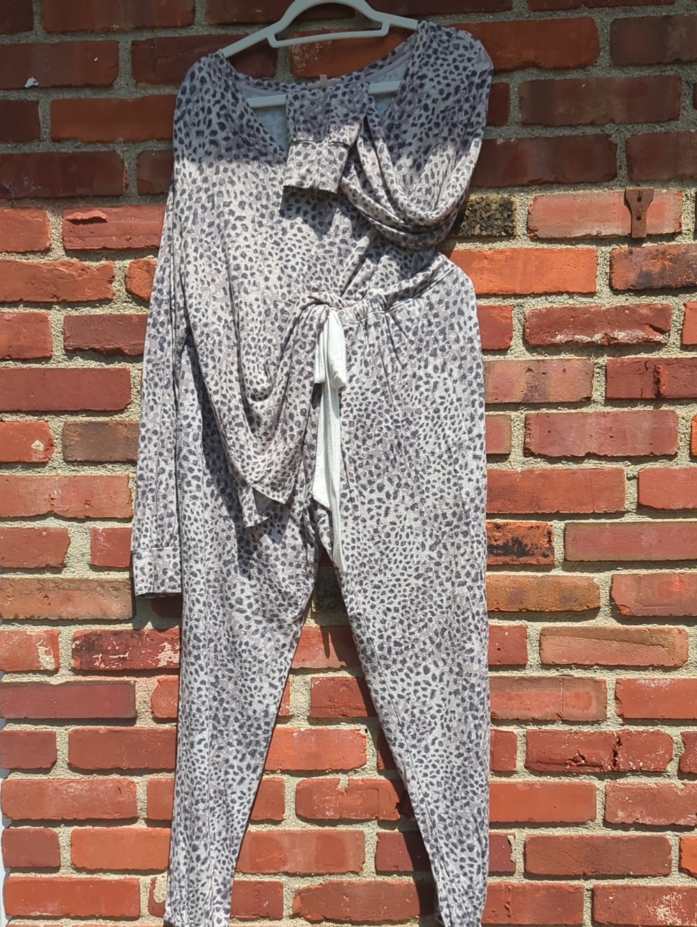 Soma Gray Leopard-Print Drawstring Jumpsuit